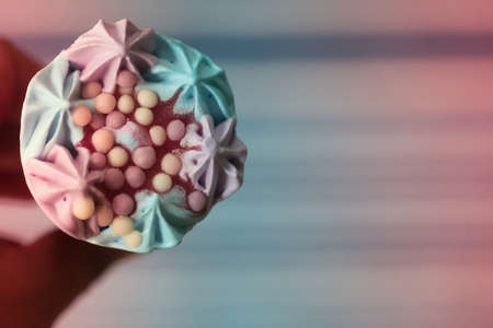 Colorfully of ice cream wafer cone, top viewの写真素材