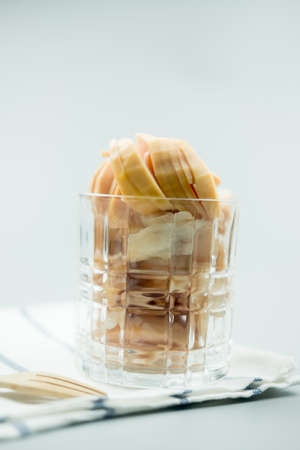 Close up of compote santol fruit served in glass