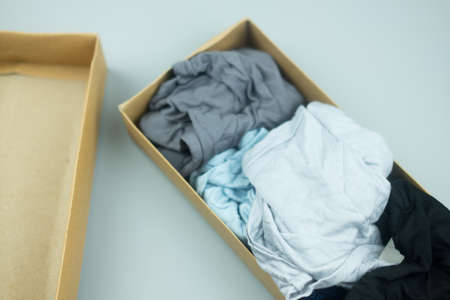 Many color men underwear in brown paper box packageの写真素材