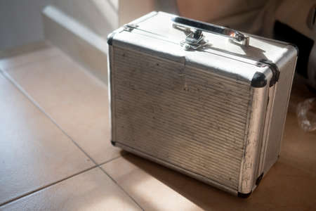 Aluminum case for a working tool. Grey box case for tools