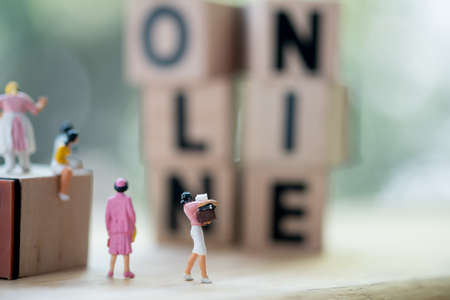Miniature woman joyful enjoying online shopping. Quality time. Great day for shopping onlineaの写真素材