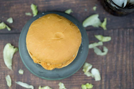 Homemade burger with delicious fresh ingredients, top viewの写真素材
