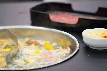 Cooking of japanese Shabu Shabu set hot potの写真素材