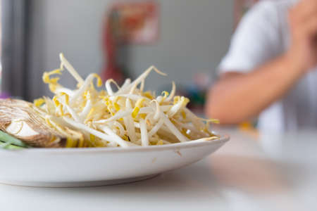Pile of bean sprouts for eating with Pat-Thai, close upの写真素材
