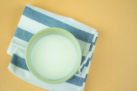 Top view of natural yogurt in cup. Yogurt is delicious tasty and healthyの写真素材