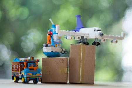 Logistics transport import export shipping service. Customers order things from via internet...