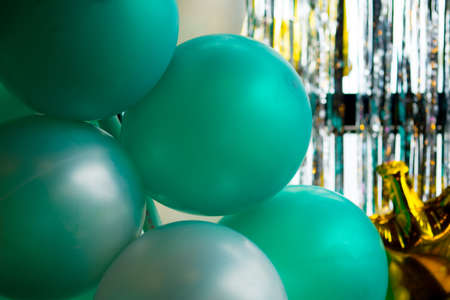 Close up view of bright green decorative balloonsの写真素材