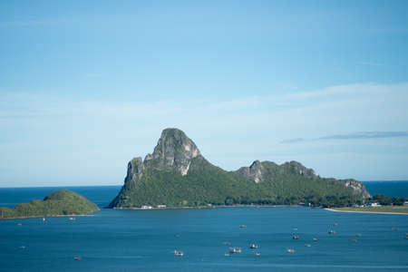 Sea scenery Ao Prachuap bay in Prachuap Khiri Khan, Thailand, Islands in azure waters