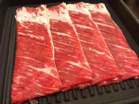 Raw beef meat set ready to cook Shabu shabu and sukiyaki