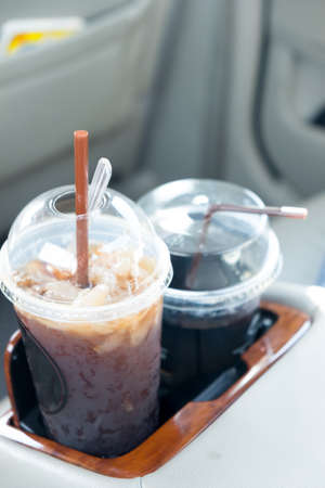 iced coffee cup inside the car. Transport conceptの写真素材
