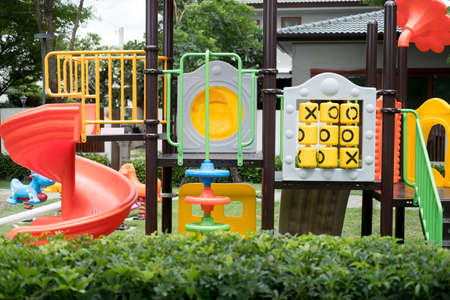 Playground in public park. Colorful playground for children
