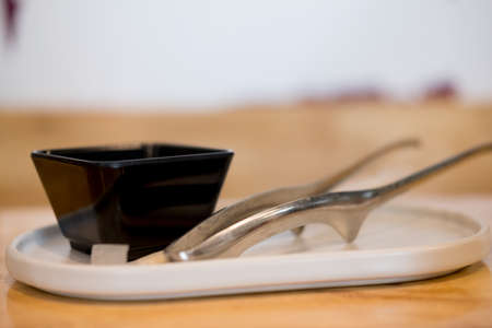 Black bowl inner side and black outside for ease of use in restaurant for Shabu and sukiyaki or hot potの写真素材