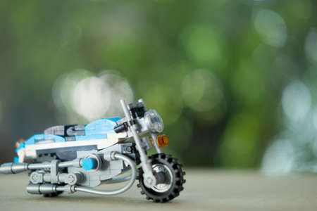 Lovely blue motorcycle plastic toy for children the realistic motocross bike studded tiresの写真素材