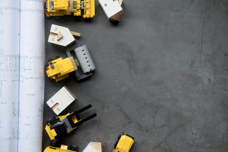 Frame of construction on black background and space for text frame. Concept of construction plateの写真素材