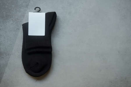 New of warm black socks for men with blank of white labelの写真素材