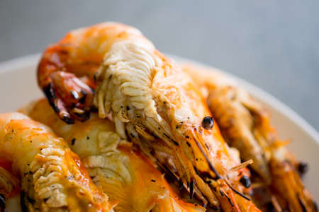 Grilled shrimp (Giant freshwater prawn) grilling with charcoal premium gradeの写真素材