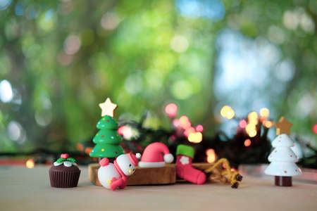 Miniature of Christmas ornaments on wood table ready to decorationの写真素材