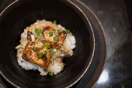 A bowl of Japanese rice topped with grilled foie gras