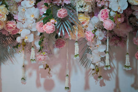 Beautiful flowers hanging background for wedding sceneの写真素材