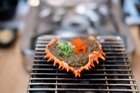 Kani Miso Korasho grilled miso crab. Selective Focusの写真素材