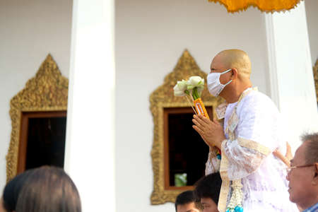 Bangkok, Thailand - Mar 20, 2020:  Thai males are ordained at the age of 21 years up to replace the...