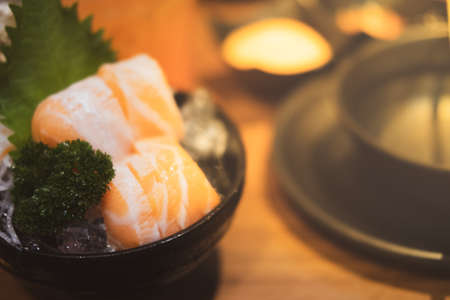 Raw salmon sashimi slice. Japanese foodの写真素材