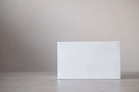 Close up of blank cardboard box on tableの写真素材
