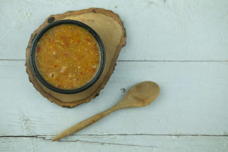 Delicious and tasty chilli with egg crab in bowl. Thai style foodの写真素材