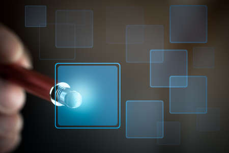 Businessman use the pen to point of interface visual screen. Empty of interface for your design
