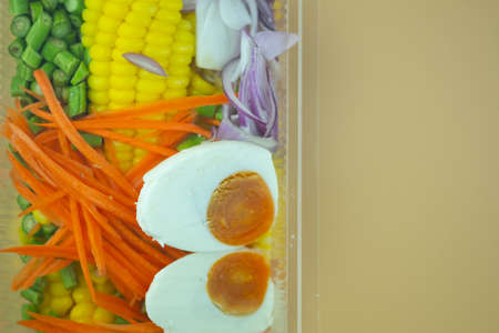 Fresh of fruit and vegetables salad in plastic box. Concept of healthy food for takeawayの写真素材