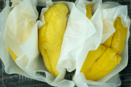 Durian in transpiration plastic box ready to sell in Thailand
