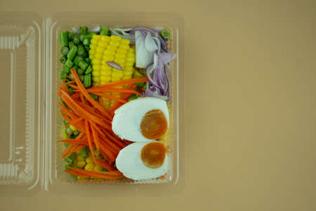 Fresh of fruit and vegetables salad in plastic box. Concept of healthy food for takeaway
