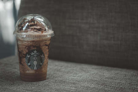 Samut Prakan, Thailand - June 21, 2020 : The new beverage from Starbucks is Choco-Choco Nutty Frappuccinoのeditorial素材