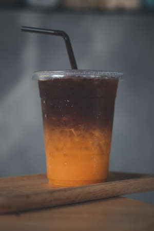 Americano coffee with orange juice The bitter taste of coffee and the sour taste of orange juice