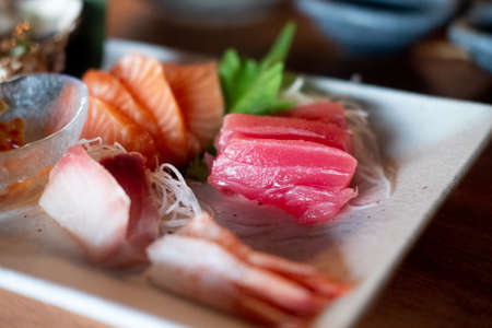 Fresh of fish sashimi colorful and yummy. Japanese food sashimi setの写真素材