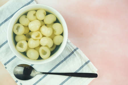 Longan in syrup on bowl, Thai homemade dessertの写真素材