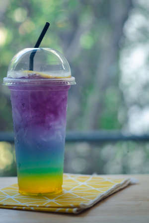 Tropical drink and italian soda are the fancy drinks that will refreshing. Rainbow colorful drinksの写真素材
