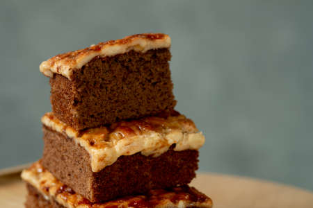 Pile of caramel toffee cake with bean