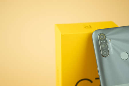 Bangkok, Thailand - July 14, 2020 : Realme launch new smartphone realme C3 on February 18, 2020 Bangkok, Thailandのeditorial素材