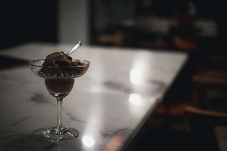 Chocolate ice cream in a glass. Selective focusの写真素材
