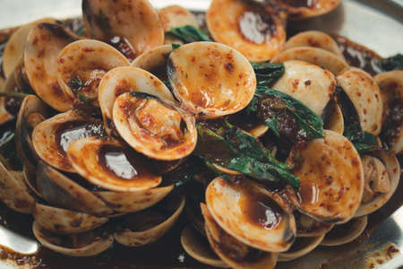 Stir fried clams with roasted chili paste. Thailand foodの写真素材