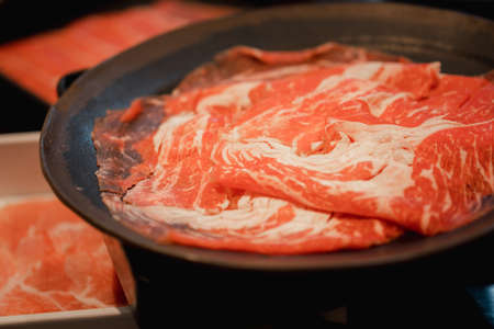 Premium raw beef sliced set for barbecue or yakinikuの写真素材