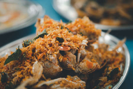 Close up stir-fried garlic mantis shrimp. One of the best Thai seafood of all time.の写真素材
