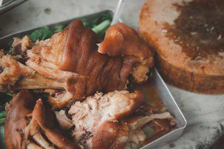 Stewed pork in Sweet Brown Sauce, Cooked Stewed pork leg warmed. Popular street foods Thailandの写真素材
