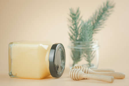 Small a glass jar with black lid of Lemon curdの写真素材