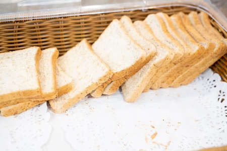 Slice of Whole wheat in hotel buffet. Close upの写真素材
