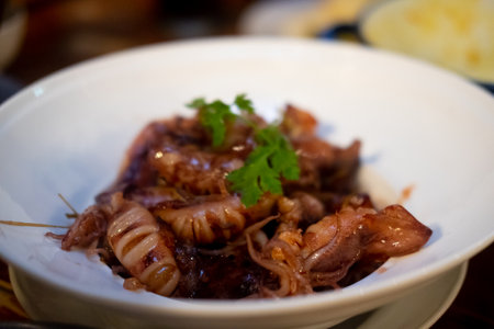 Sweet Boiled Squid Thai called Maug Tom Whan. The famous traditional food of Southern Thailand