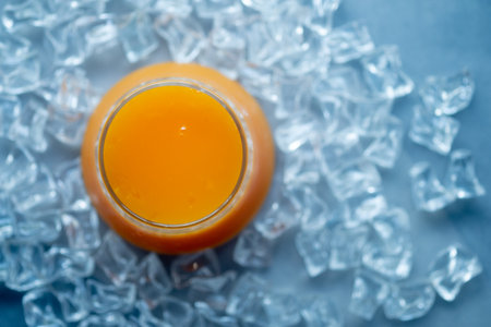 A glass of fresh orange juice. Top vieの写真素材