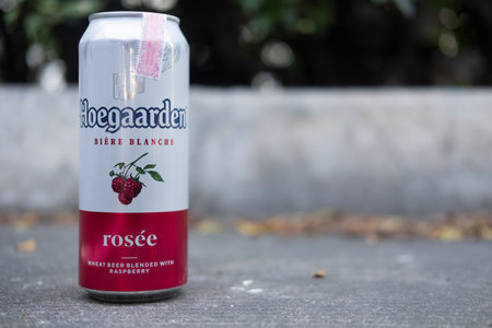 Samut Prakan, Thailand - January 13, 2021 : A can of Hoegaarden Rosee. That refresh the drinkers that are currently popular in Thailandのeditorial素材