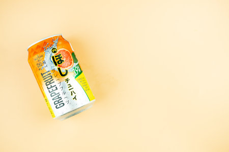 Samut Prakan, Thailand - January 24, 2021 : A can of Hoshi Chu-Hi Grapefruit flavor 330ml, sweet and sour, refreshing scent. Chu-hi is an alcoholic drink from Japan.のeditorial素材